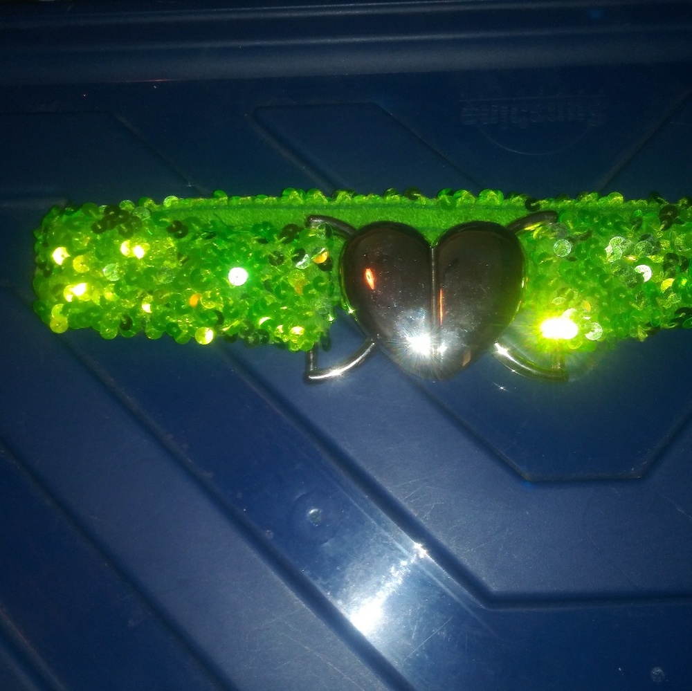 Green stretch sparkle belt with heart closure 26"